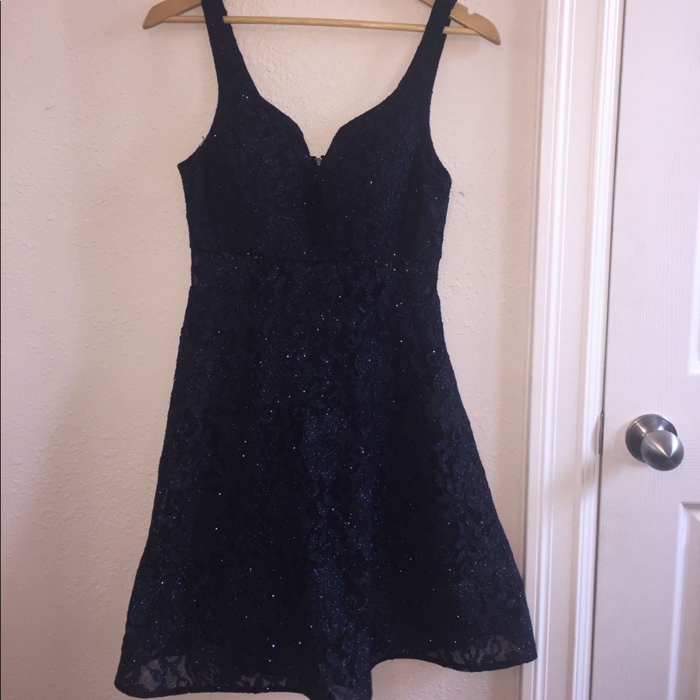 navy blue sparkly homecoming prom formal dress